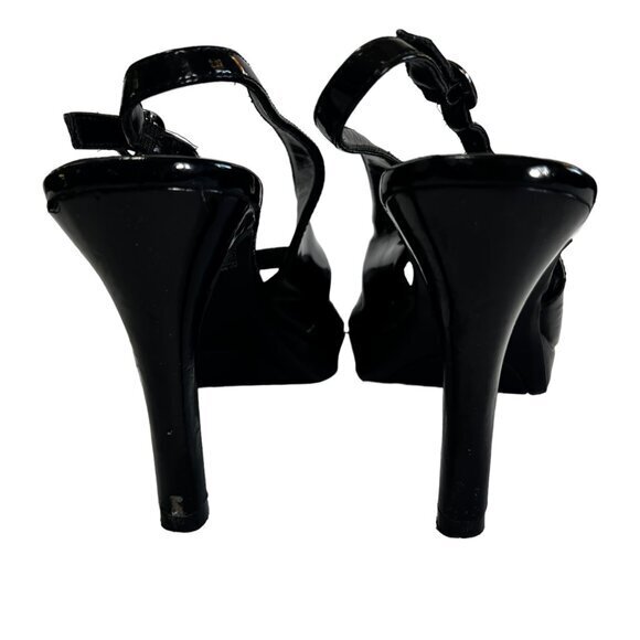 Fioni Women's Black Patent Leather Slingback Heels Size 8 4-Inch Heel Peep Toe - Picture 11 of 16
